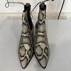PAIGE Willa Black and Cream Snakeskin Ankle Boots